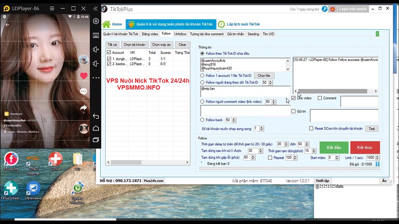 Dịch vụ VPS Windows ( máy chủ ảo ) chạy TikTokPlus dùng nuôi nick like comment seeding tương tác